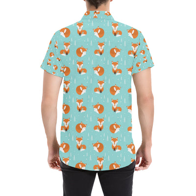 Fox Design Snow Print Pattern Men's Short Sleeve Button Up Shirt