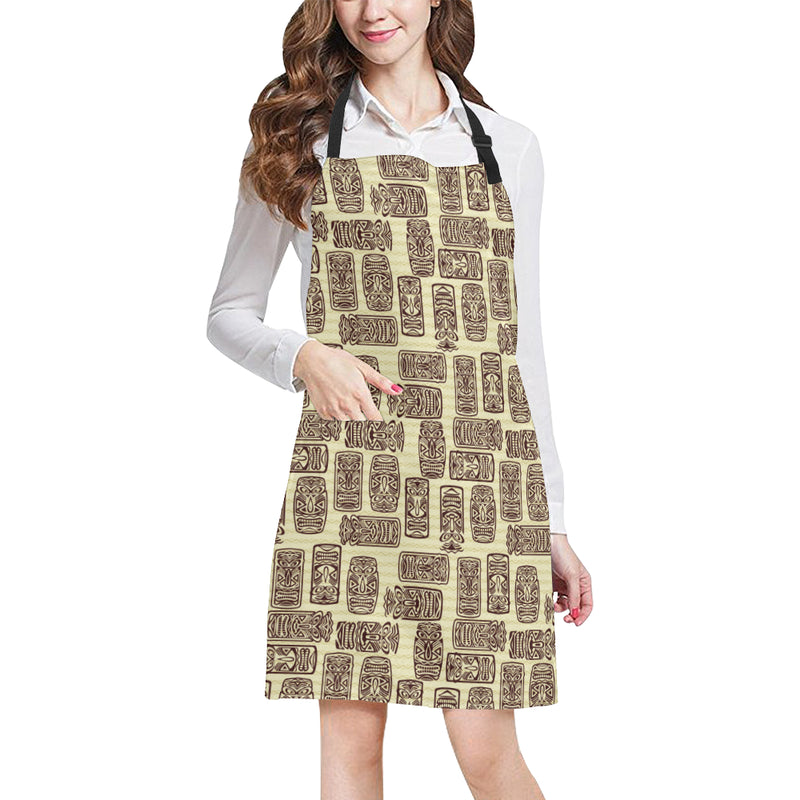 Tiki Brown Mask Print Apron with Pocket