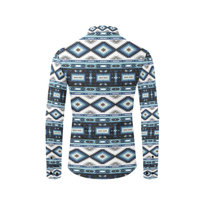 Navajo Dark Blue Print Pattern Men's Long Sleeve Shirt