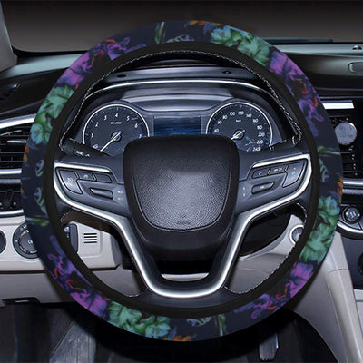 Dragonfly With Floral Print Pattern Steering Wheel Cover with Elastic Edge