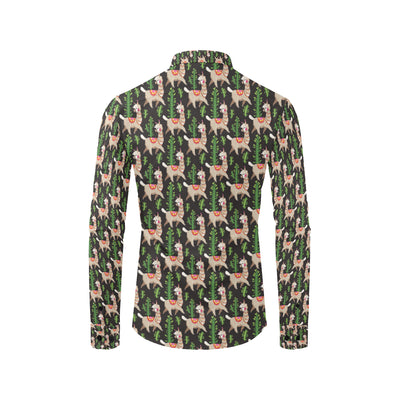 Alpaca Cactus Design Themed Print Men's Long Sleeve Shirt