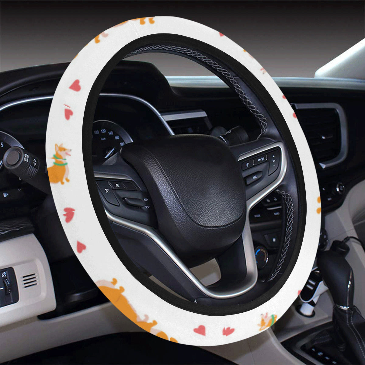 Cardigan Welsh Corgis Pattern Print Design 04 Steering Wheel Cover with Elastic Edge