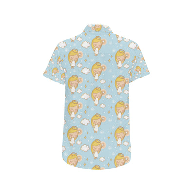 Angel Pattern Print Design 05 Men's Short Sleeve Button Up Shirt