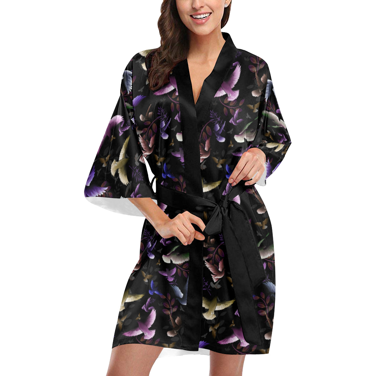 Pigeon Pattern Print Design 01 Women's Short Kimono