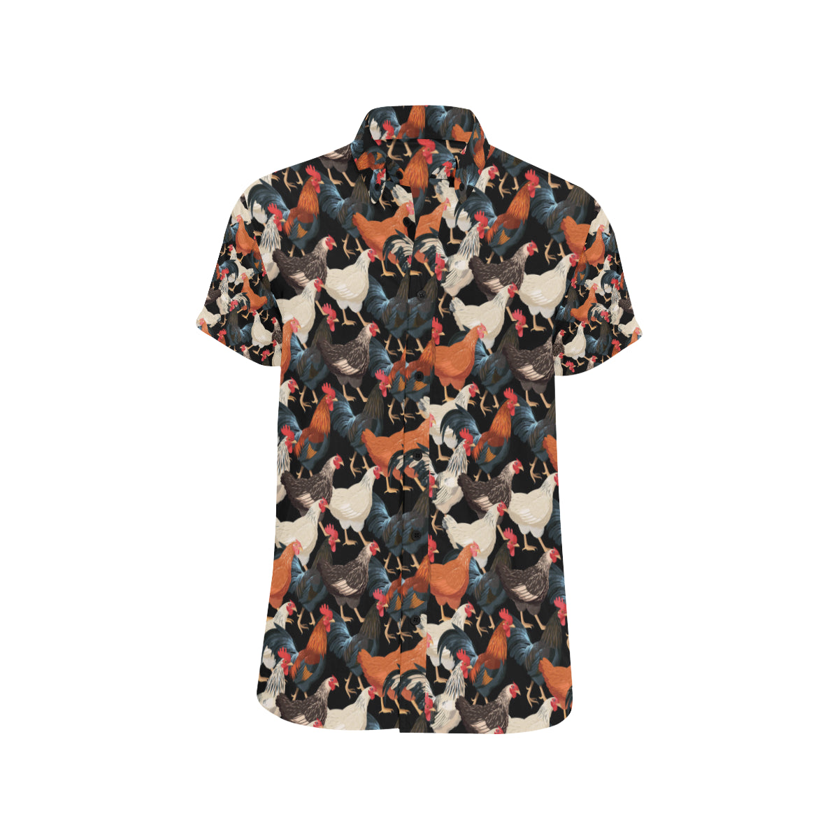 Chicken Print Pattern Men's Short Sleeve Button Up Shirt