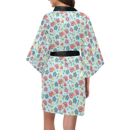 Crochet Pattern Print Design 01 Women's Short Kimono