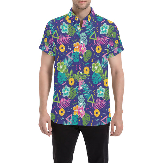 Hawaiian Themed Pattern Print Design H014 Men's Short Sleeve Button Up Shirt