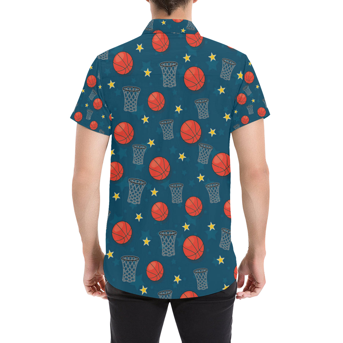 Basketball Classic Print Pattern Men's Short Sleeve Button Up Shirt