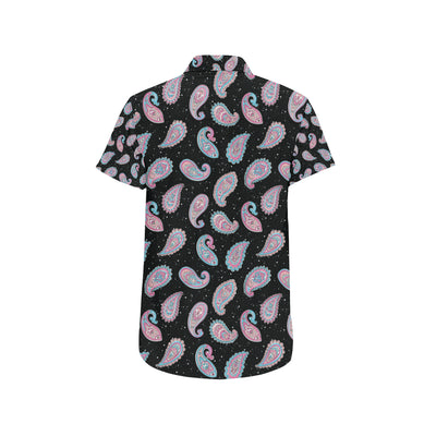 Paisley Pink Design Mandala Print Men's Short Sleeve Button Up Shirt