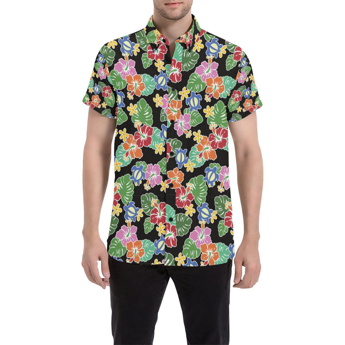 Hawaiian Themed Pattern Print Design H010 Men's Short Sleeve Button Up Shirt