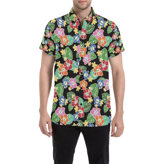 Hawaiian Themed Pattern Print Design H010 Men's Short Sleeve Button Up Shirt