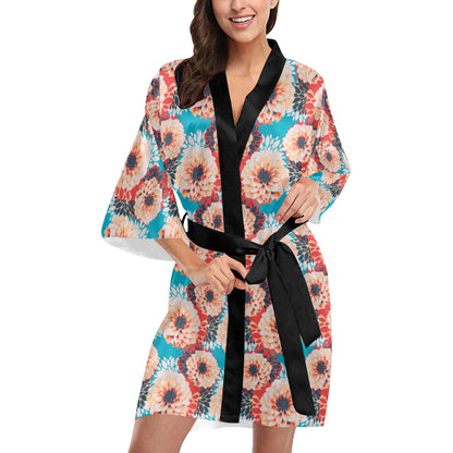 Dahlia Pattern Print Design DH05 Women's Short Kimono