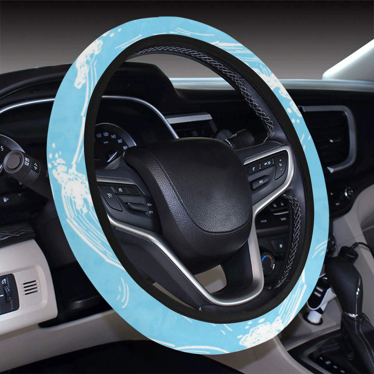 Ocean Wave Pattern Print Design A01 Steering Wheel Cover with Elastic Edge