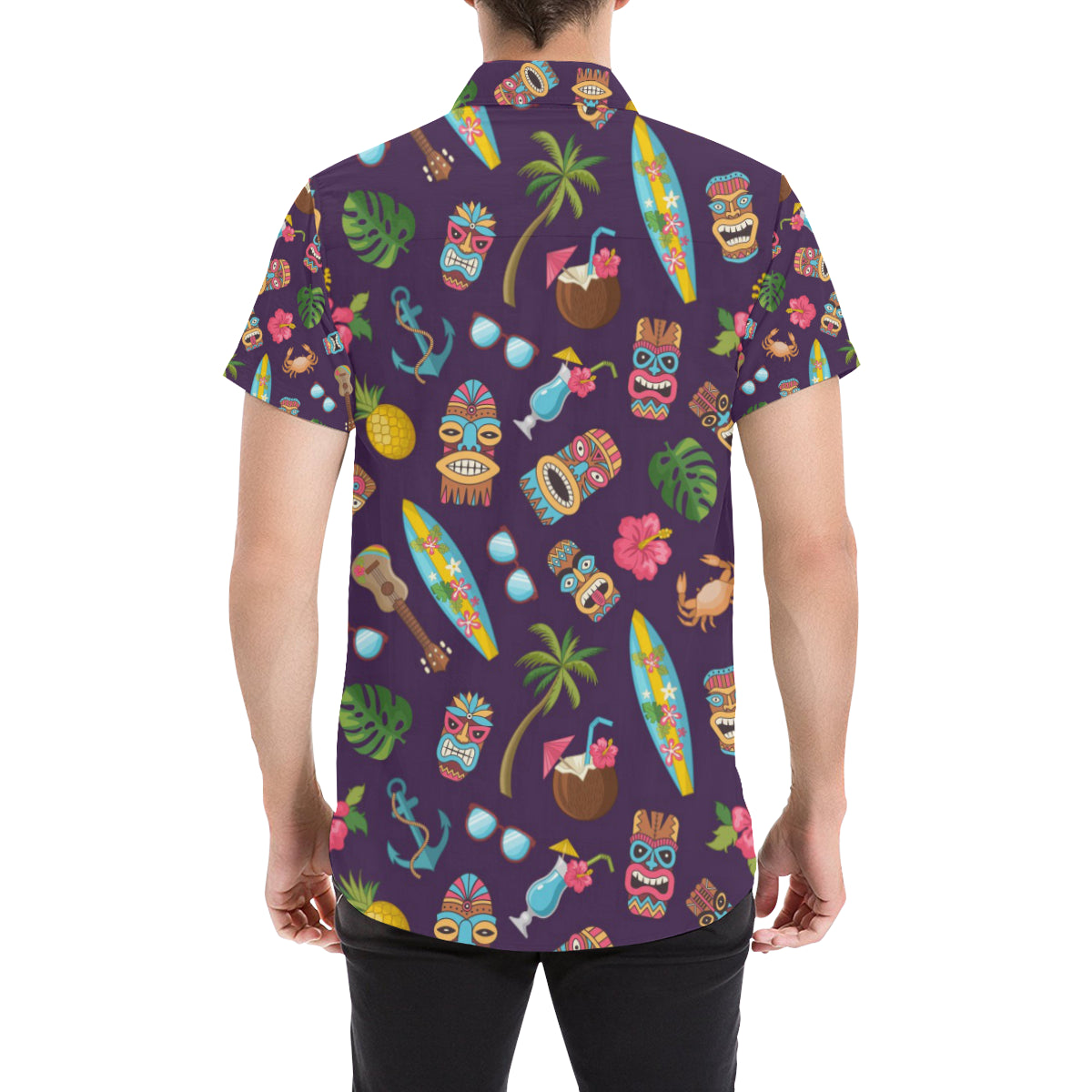 Hawaiian Themed Pattern Print Design H024 Men's Short Sleeve Button Up Shirt