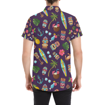 Hawaiian Themed Pattern Print Design H024 Men's Short Sleeve Button Up Shirt