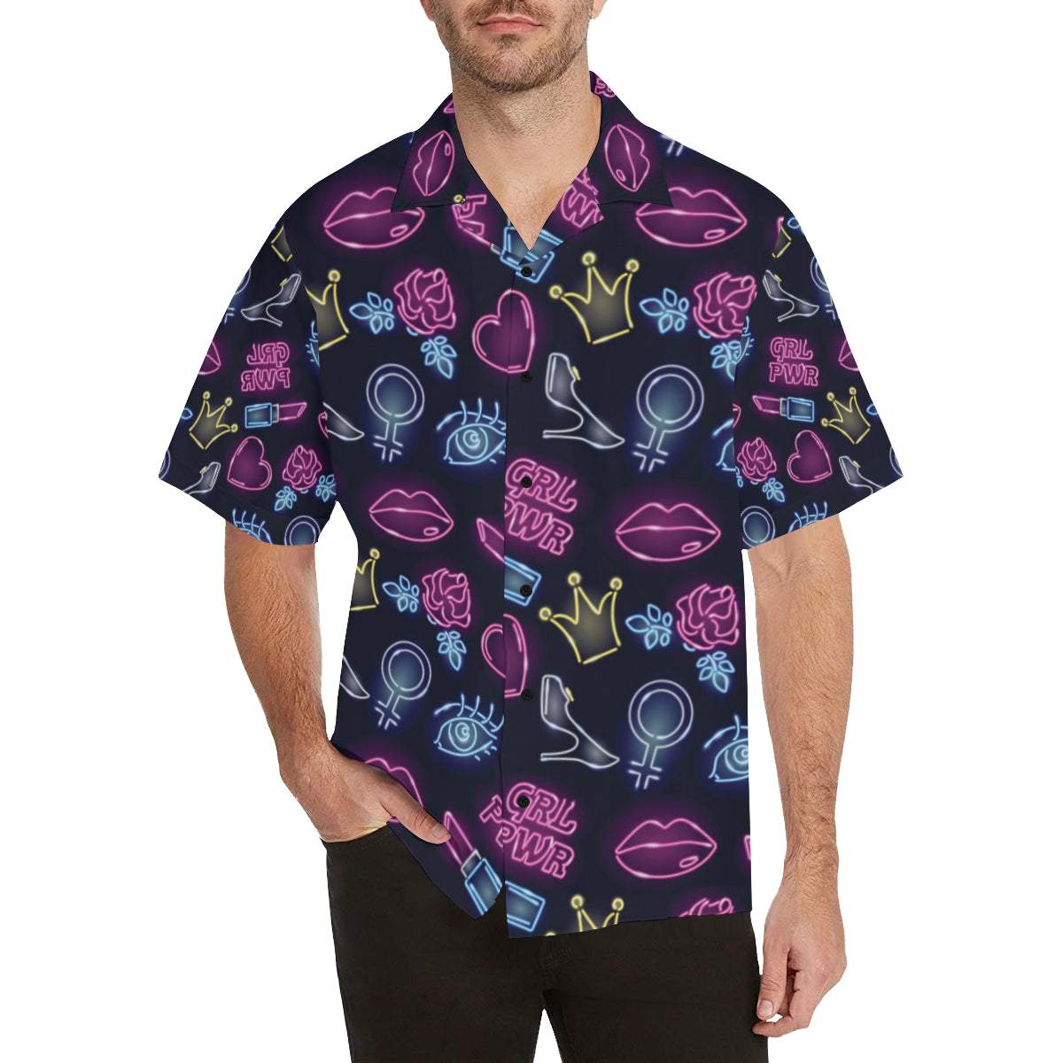 Lipstick Neon Pattern Print Design 02 Men's Hawaiian Shirt