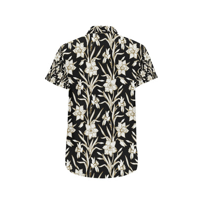 Daffodils Pattern Print Design DF06 Men's Short Sleeve Button Up Shirt