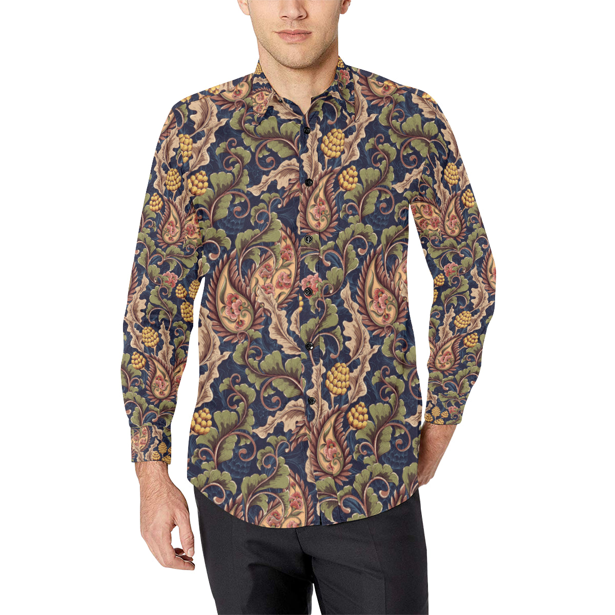 Floral Vintage Classic Print Men's Long Sleeve Shirt
