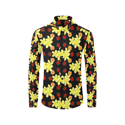 Yellow Plumeria Pattern Print Design PM04 Men's Long Sleeve Shirt
