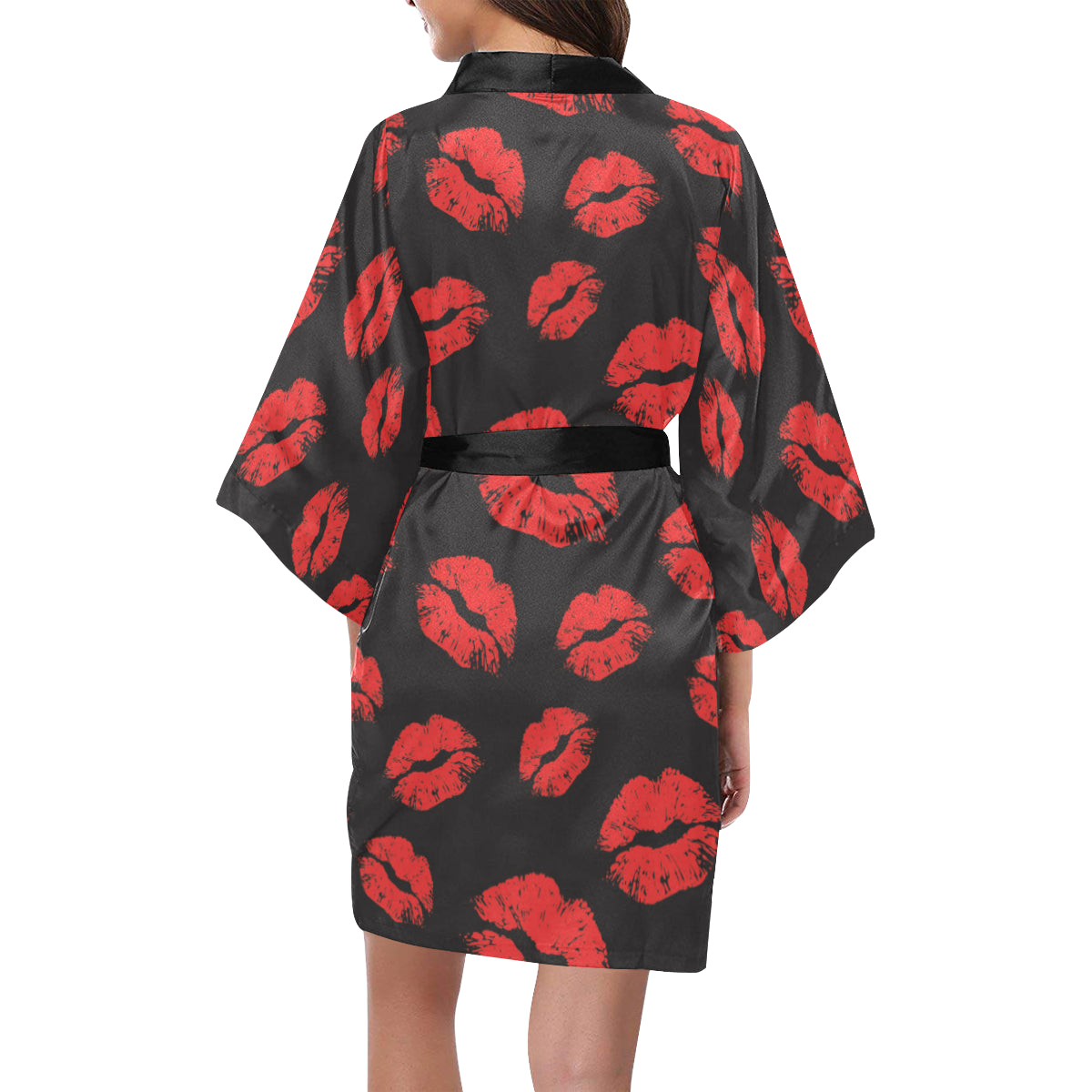 Lip Red Pattern Print Design 02 Women's Short Kimono