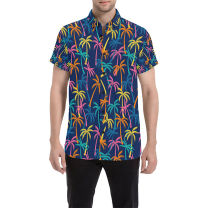 Palm Tree Pattern Print Design PT013 Men's Short Sleeve Button Up Shirt
