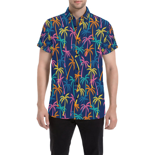 Palm Tree Pattern Print Design PT013 Men's Short Sleeve Button Up Shirt