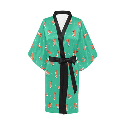 Basenji Pattern Print Design 02 Women's Short Kimono