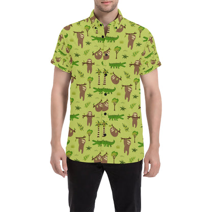 Alligator Pattern Print Design 04 Men's Short Sleeve Button Up Shirt