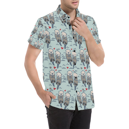 Sea Otter Pattern Print Design 03 Men's Short Sleeve Button Up Shirt