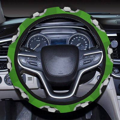 Soccer Ball Green Backgrpund Print Steering Wheel Cover with Elastic Edge