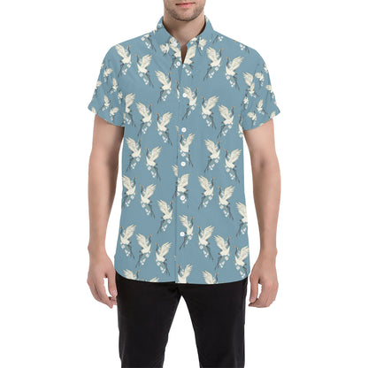 Crane Pattern Print Design 05 Men's Short Sleeve Button Up Shirt