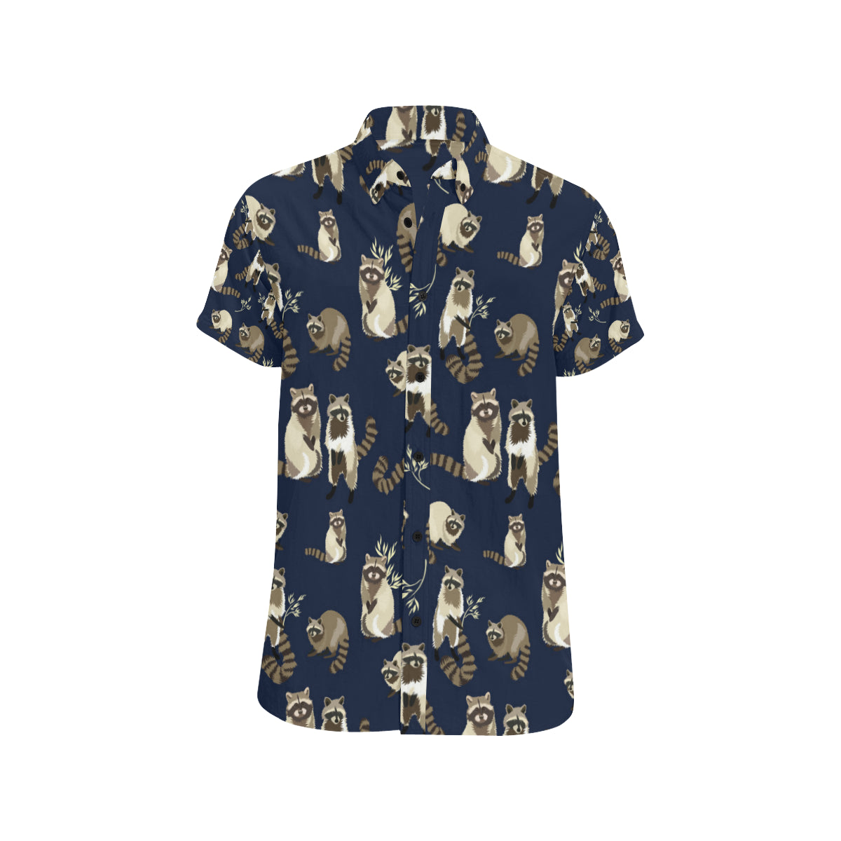 Raccoon Pattern Print Design A06 Men's Short Sleeve Button Up Shirt