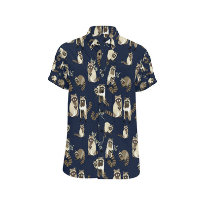 Raccoon Pattern Print Design A06 Men's Short Sleeve Button Up Shirt
