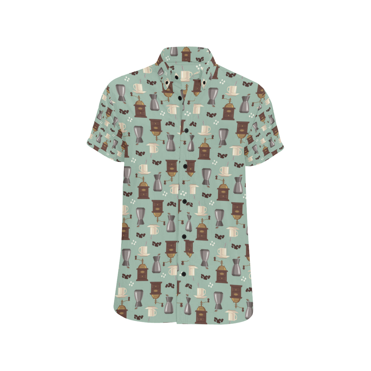 Coffee Pattern Print Design 04 Men's Short Sleeve Button Up Shirt