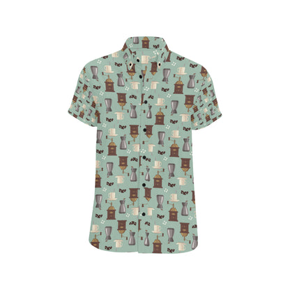 Coffee Pattern Print Design 04 Men's Short Sleeve Button Up Shirt