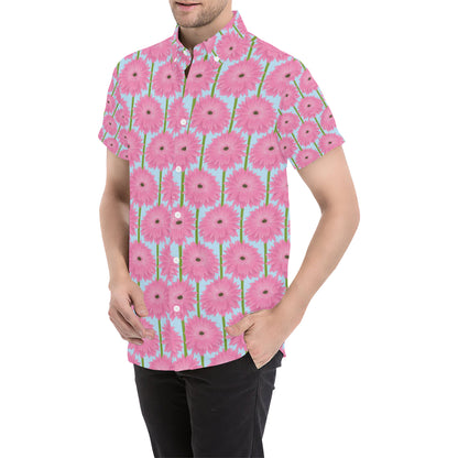 Gerberas Pattern Print Design GB01 Men's Short Sleeve Button Up Shirt