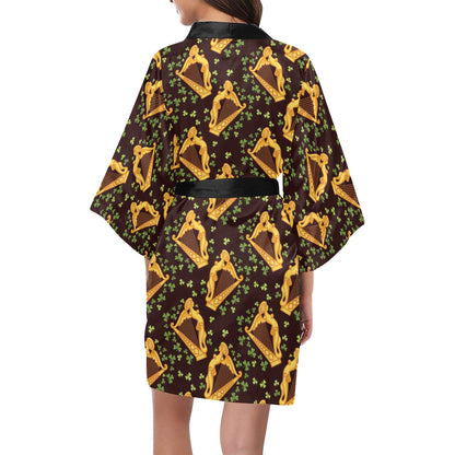 Harp Pattern Print Design 02 Women's Short Kimono