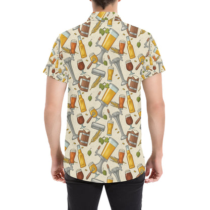 Beer Pattern Print Design 05 Men's Short Sleeve Button Up Shirt