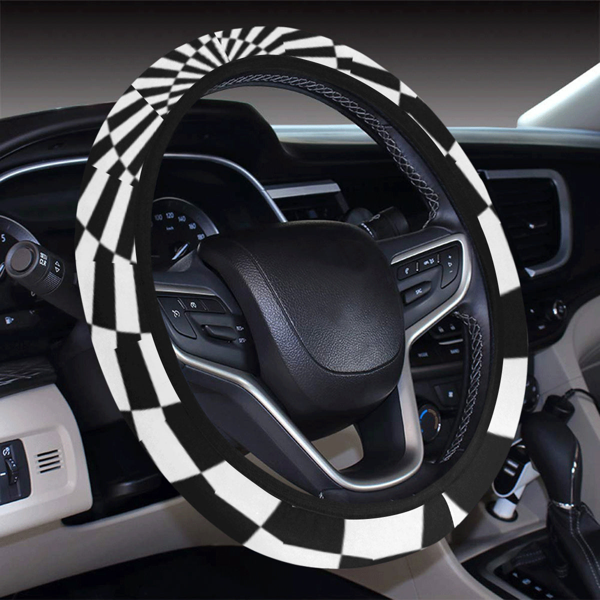 Checkered Flag Optical illusion Steering Wheel Cover with Elastic Edge
