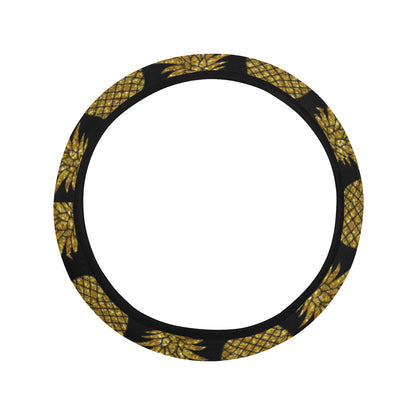 Gold Pineapple Pattern Print Design PP011 Steering Wheel Cover with Elastic Edge