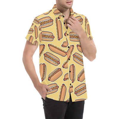 Hot Dog Pattern Print Design 01 Men's Short Sleeve Button Up Shirt