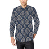 Damask Blue Luxury Print Pattern Men's Long Sleeve Shirt