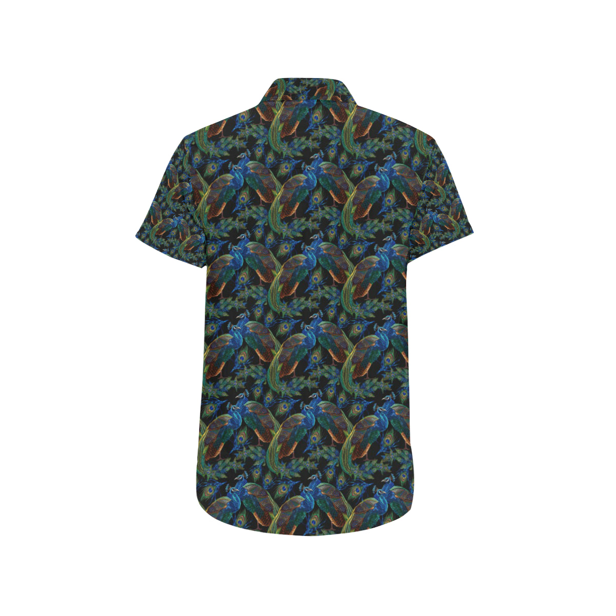 Peacock Themed Design Print Men's Short Sleeve Button Up Shirt