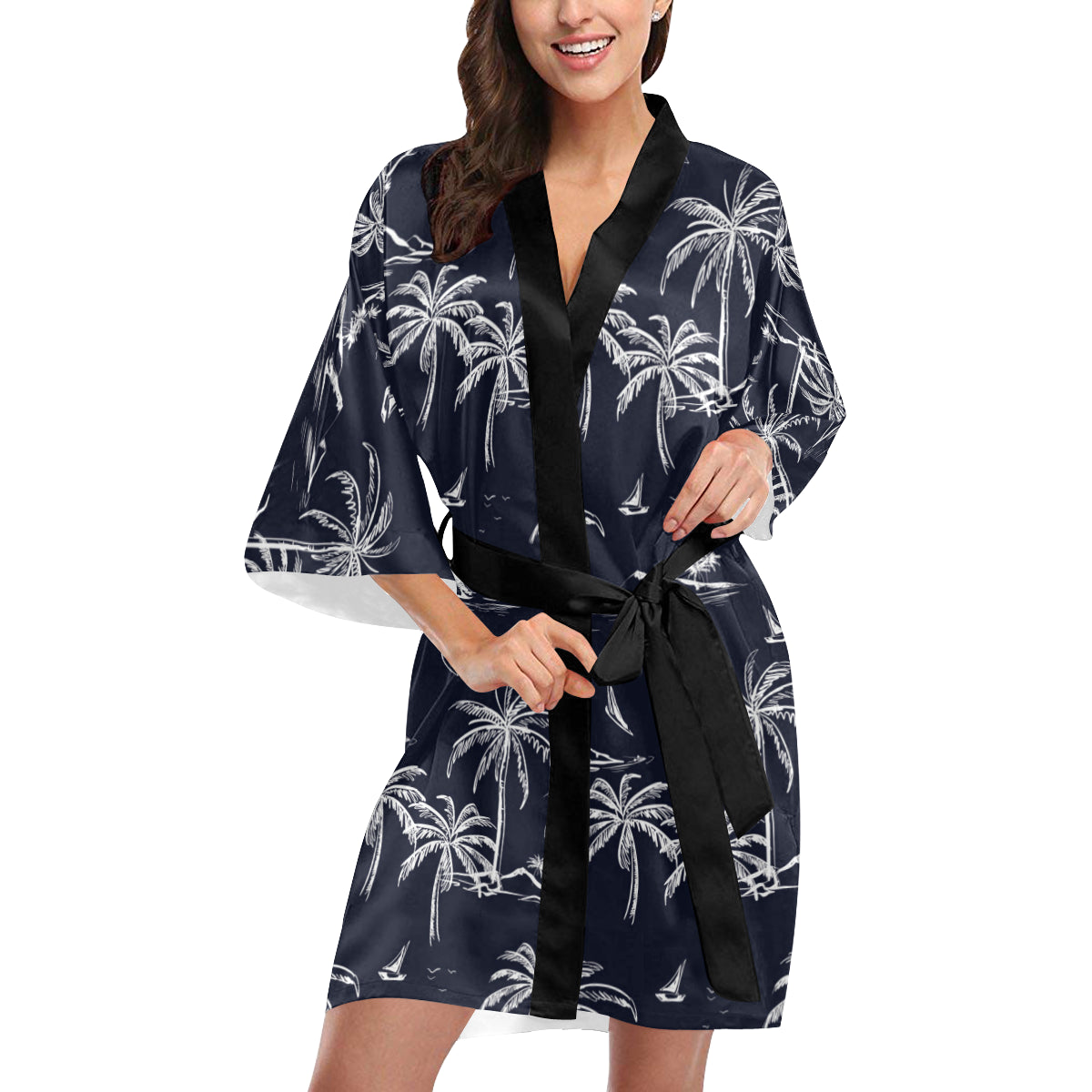 Pacific island Pattern Print Design A02 Women's Short Kimono