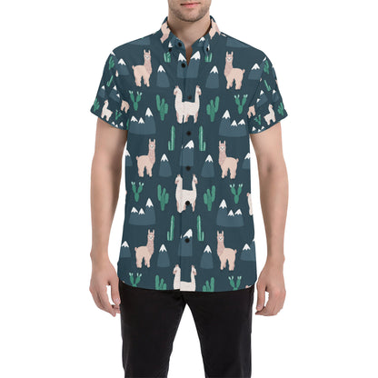 Llama Pattern Print Design 06 Men's Short Sleeve Button Up Shirt