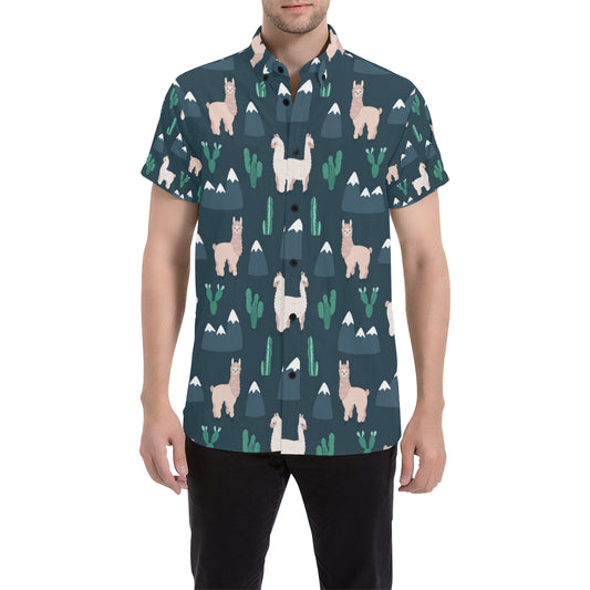 Llama Pattern Print Design 06 Men's Short Sleeve Button Up Shirt