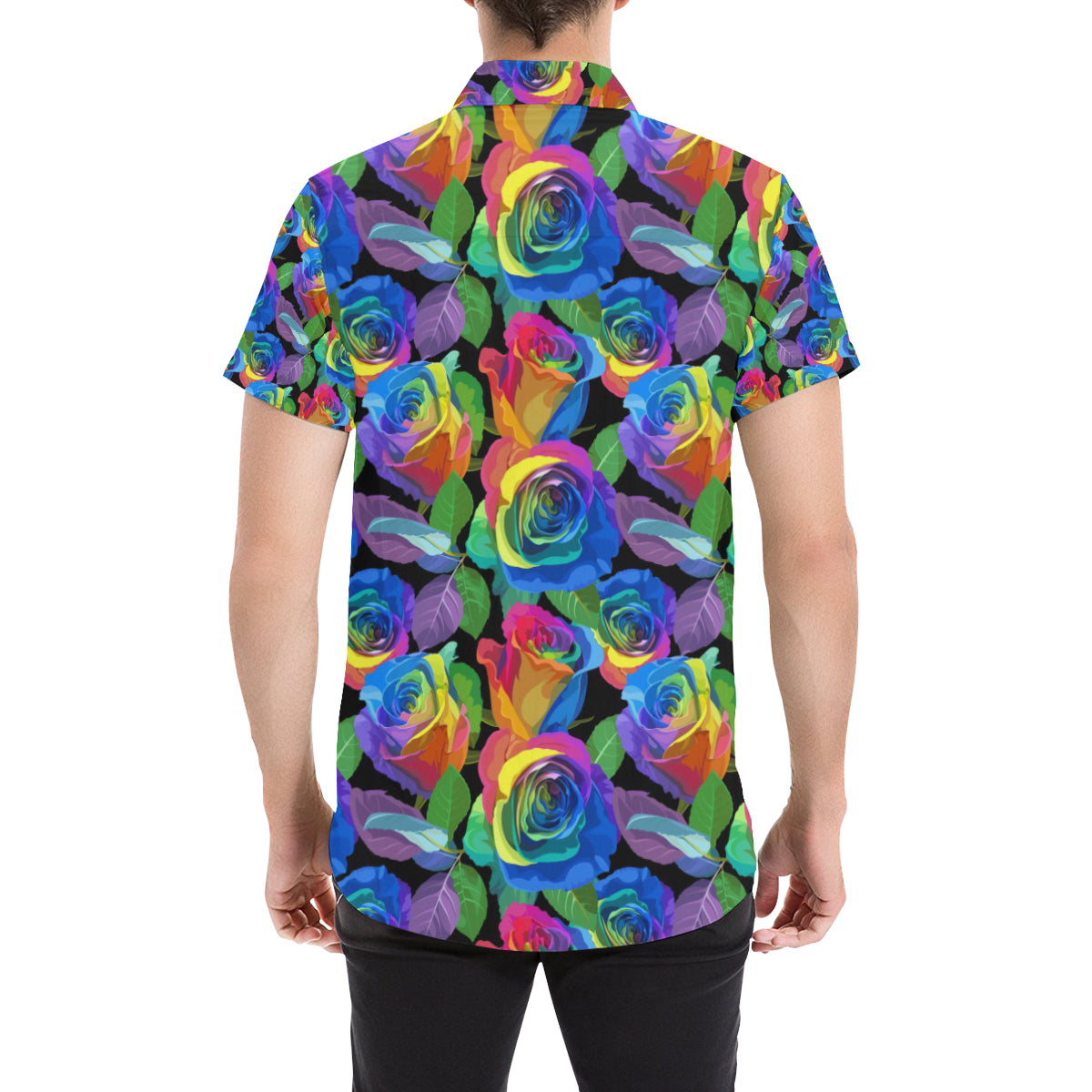 Rose Pattern Print Design RO02 Men's Short Sleeve Button Up Shirt