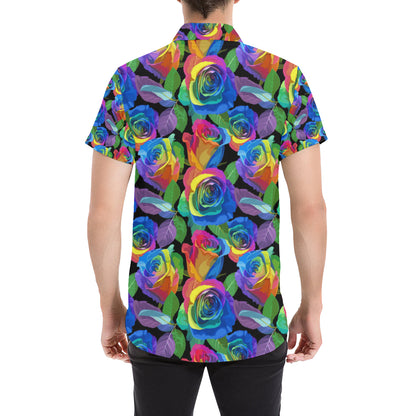 Rose Pattern Print Design RO02 Men's Short Sleeve Button Up Shirt