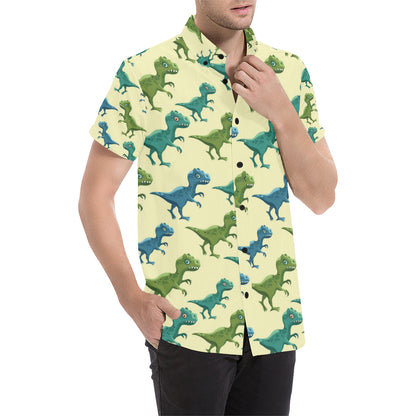 T Rex Pattern Print Design A04 Men's Short Sleeve Button Up Shirt
