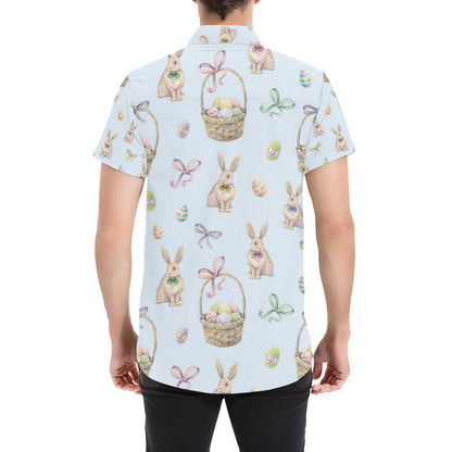 Rabbit Easter Eggs Pattern Print Design 03 Men's Short Sleeve Button Up Shirt